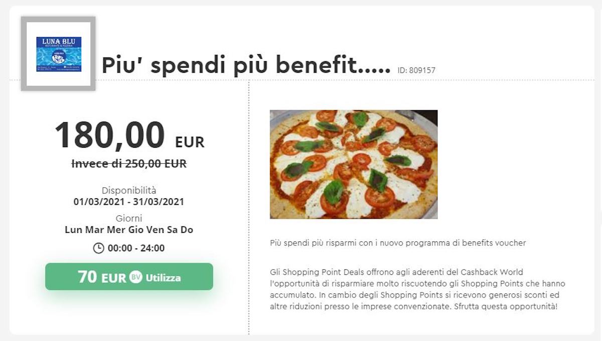 Ristorante Pizzeria a Parma con Voucher Benefit e Spendi Meno: per gli Aderenti Cashback World Promo sino al 31 marzo con gli Shopping Points