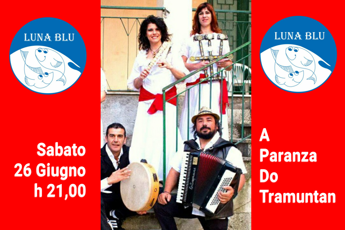 Cena Musicale Sabato 26 Giugno h 21 Parma: Tammurriata Pizzica Tarantella al Ristorante Pizzeria LUNA BLU.. Menù Libero